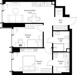 2-BD Apartment Sale, 62.9平方米 at VEER, Vereyskaya Street, Moscow, Russia #4