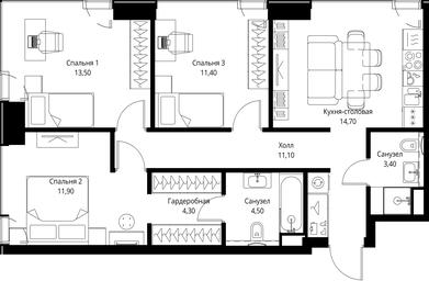 3-BD Apartment Sale, 74.8 sq. m. at VEER, Vereyskaya Street, Moscow, Russia #3 3-BD Apartment Sale, 74.8 sq. m. at VEER, Vereyskaya Street, Moscow, Russia #3
