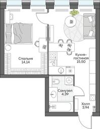 1-BD Apartment Sale, 38.23 sq. m. at Dom na naberezhnoy INSIDER (Insayder), Avtozavodskaya Street, Moscow, Russia #3