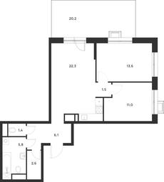 1-BD Apartment Sale, 70.4 sq. m. at Газопровод, Sosenskoye Settlement, Moscow, Russia #3