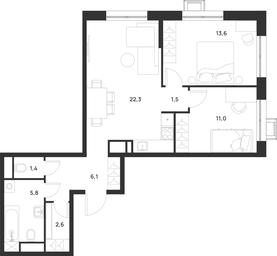 1-BD Apartment Sale, 64.3 sq. m. at Газопровод, Sosenskoye Settlement, Moscow, Russia #4