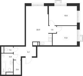 1-BD Apartment Sale, 64.3 sq. m. at Газопровод, Sosenskoye Settlement, Moscow, Russia #3