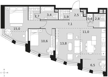 3-BD Apartment Sale, 77.9平方米 at Rotterdam, Varshavskoye Highway, 37Ак1с2, Moscow, Russia #3 3-BD Apartment Sale, 77.9平方米 at Rotterdam, Varshavskoye Highway, 37Ак1с2, Moscow, Russia #3
