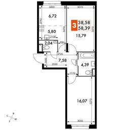 3-BD Apartment Sale, 58.39 sq. m. at Dvizhenie. Govorovo, Центральная улица, 47, деревня Говорово, поселение Московский, Москва, Россия #4