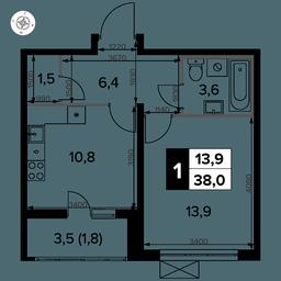 1-BD Apartment Sale, 37.7平方米 at Yzhnaya Bitsa, Yuzhnaya Bitsa Residential Complex, posyolok Bittsa, Leninskiy City District, Moscow Region, Russia #2