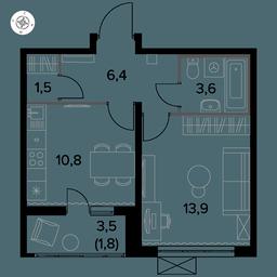 1-BD Apartment Sale, 37.7平方米 at Yzhnaya Bitsa, Yuzhnaya Bitsa Residential Complex, posyolok Bittsa, Leninskiy City District, Moscow Region, Russia #3