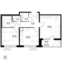 2-BD Apartment Sale, 53.2平方米 at Pervyi Leningradskiy, Pervy Leningradskiy Residential Complex, Moscow, Russia #3