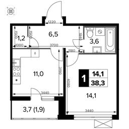 1-BD Apartment Sale, 38.4平方米 at Pervyi Leningradskiy, Pervy Leningradskiy Residential Complex, Moscow, Russia #4