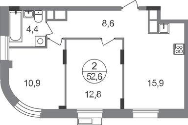 2-BD Apartment Sale, 52.6 sq. m. at Rezidentsii Skolkovo, Kashtanovaya ulitsa, 1, rabochiy posyolok Zarechye, Odintsovskiy City District, Moscow Region, Russia #2