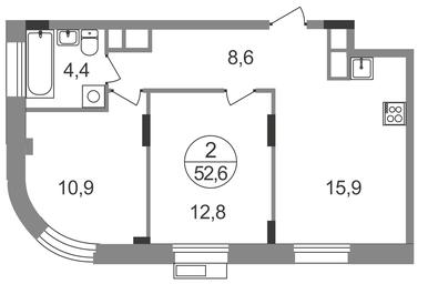 2-BD Apartment Sale, 52.6 sq. m. at Rezidentsii Skolkovo, Kashtanovaya ulitsa, 1, rabochiy posyolok Zarechye, Odintsovskiy City District, Moscow Region, Russia #4