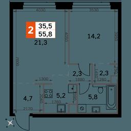 2-BD Apartment Sale, 55.8 sq. m. at Amber City, 3rd Khoroshyovsky Drive, 3А, Moscow, Russia #2 2-BD Apartment Sale, 55.8 sq. m. at Amber City, 3rd Khoroshyovsky Drive, 3А, Moscow, Russia #2