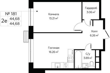 1-BD Apartment Sale, 44.68 sq. m. at MirrorZdanie, Oktyabrskaya Street, 98, Moscow, Russia #2