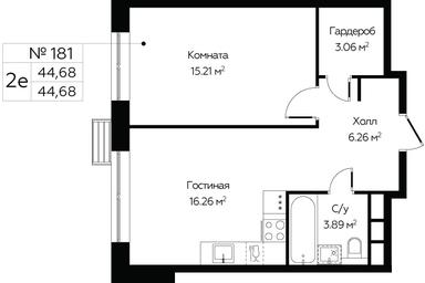 1-BD Apartment Sale, 44.68 sq. m. at MirrorZdanie, Oktyabrskaya Street, 98, Moscow, Russia #3