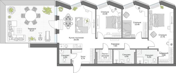 3-BD Apartment Sale, 134.68 sq. m. at Dom na naberezhnoy INSIDER (Insayder), Avtozavodskaya Street, Moscow, Russia #4