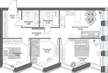 3-BD Apartment Sale, 69.74 sq. m. at Dom na naberezhnoy INSIDER (Insayder), Avtozavodskaya Street, Moscow, Russia #2 3-BD Apartment Sale, 69.74 sq. m. at Dom na naberezhnoy INSIDER (Insayder), Avtozavodskaya Street, Moscow, Russia #2