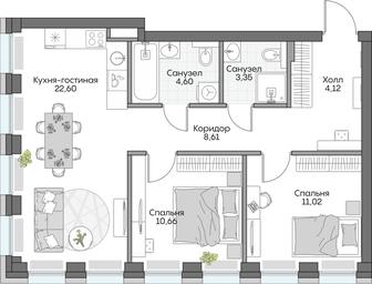 2-BD Apartment Sale, 62.16平方米 at Dom na naberezhnoy INSIDER (Insayder), Avtozavodskaya Street, Moscow, Russia #4