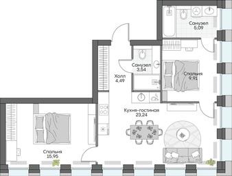 2-BD Apartment Sale, 61.72 sq. m. at Dom na naberezhnoy INSIDER (Insayder), Avtozavodskaya Street, Moscow, Russia #3