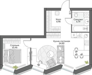 1-BD Apartment Sale, 47.14 sq. m. at Dom na naberezhnoy INSIDER (Insayder), Avtozavodskaya Street, Moscow, Russia #3