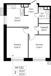 1-BD Apartment Sale, 51.57平方米 at MirrorZdanie, Oktyabrskaya Street, 98, Moscow, Russia #2