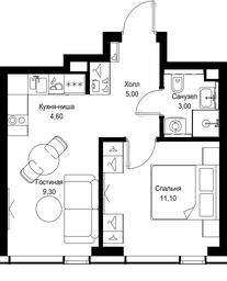 1-BD Apartment Sale, 33平方米 at Multikvartal CITYZEN, Vishnyovaya Street, Moscow, Russia #4