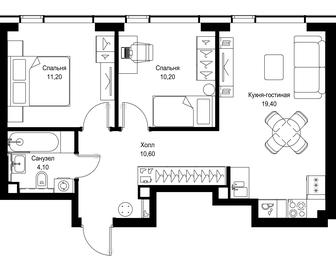 2-BD Apartment Sale, 55.5 sq. m. at Multikvartal CITYZEN, Vishnyovaya Street, Moscow, Russia #4