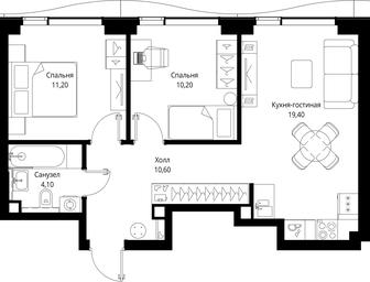 2-BD Apartment Sale, 55.5 sq. m. at Multikvartal CITYZEN, Vishnyovaya Street, Moscow, Russia #2