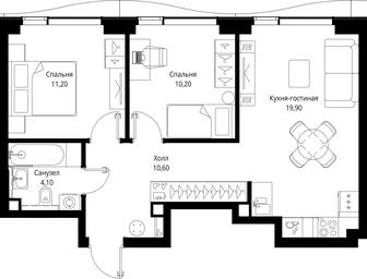 2-BD Apartment Sale, 56平方米 at Multikvartal CITYZEN, Vishnyovaya Street, Moscow, Russia #3