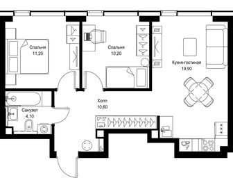2-BD Apartment Sale, 56平方米 at Multikvartal CITYZEN, Vishnyovaya Street, Moscow, Russia #4