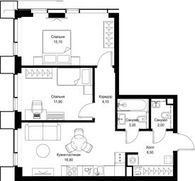 2-BD Apartment Sale, 59.5 sq. m. at Multikvartal CITYZEN, Vishnyovaya Street, Moscow, Russia #4