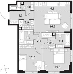 3-BD Apartment Sale, 73.5平方米 at Sydney City, Shenogina Street, 2, Moscow, Russia #3