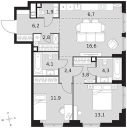 3-BD Apartment Sale, 73.8平方米 at Sydney City, Shenogina Street, 2, Moscow, Russia #3