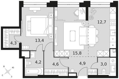 2-BD Apartment Sale, 62.9平方米 at Sydney City, Shenogina Street, 2, Moscow, Russia #3