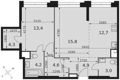 2-BD Apartment Sale, 62.9平方米 at Sydney City, Shenogina Street, 2, Moscow, Russia #4