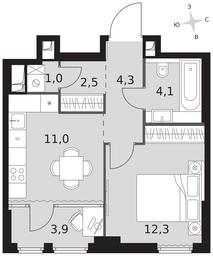 1-BD Apartment Sale, 39.1平方米 at Sydney City, Shenogina Street, 2, Moscow, Russia #3