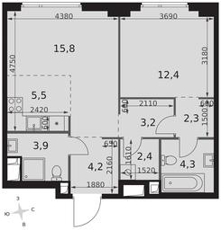 2-BD Apartment Sale, 54平方米 at Sydney City, Shenogina Street, 2, Moscow, Russia #2 2-BD Apartment Sale, 54平方米 at Sydney City, Shenogina Street, 2, Moscow, Russia #2