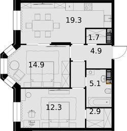 2-BD Apartment Sale, 63.4平方米 at Teatralnyi Kvartal, Rotmistrova Street, 2, Moscow, Russia #4