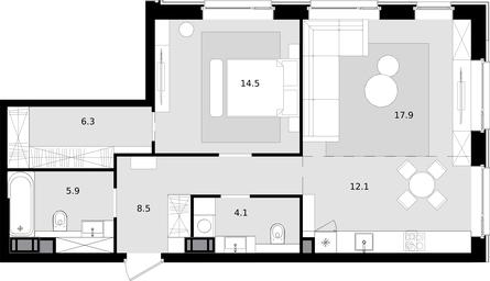 2-BD Apartment Sale, 69.3 sq. m. at Crystal, Generala Glagoleva Street, 16с1, Moscow, Russia #3 2-BD Apartment Sale, 69.3 sq. m. at Crystal, Generala Glagoleva Street, 16с1, Moscow, Russia #3