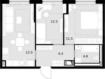 2-BD Apartment Sale, 52.7 sq. m. at Malevich, Otradnaya Street, 8, Moscow, Russia #2