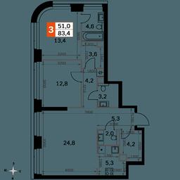 3-BD Apartment Sale, 83.4平方米 at Amber City, 3rd Khoroshyovsky Drive, 3А, Moscow, Russia #2 3-BD Apartment Sale, 83.4平方米 at Amber City, 3rd Khoroshyovsky Drive, 3А, Moscow, Russia #2