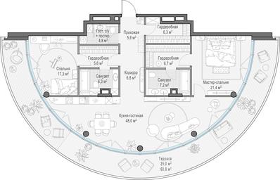 3-BD Apartment Sale, 143.9平方米 at Frunzenskaya naberezhnaya, Frunzenskaya Embankment, 30, Moscow, Russia #4