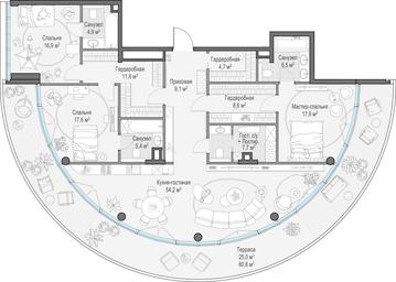 4-BD Apartment Sale, 172.5 sq. m. at Frunzenskaya naberezhnaya, Frunzenskaya Embankment, 30, Moscow, Russia #2