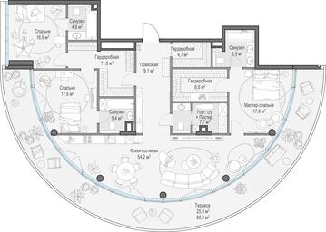 4-BD Apartment Sale, 172.5 sq. m. at Frunzenskaya naberezhnaya, Frunzenskaya Embankment, 30, Moscow, Russia #3