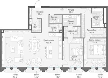 4-BD Apartment Sale, 172.6 sq. m. at Frunzenskaya naberezhnaya, Frunzenskaya Embankment, 30, Moscow, Russia #4
