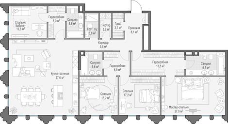4-BD Apartment Sale, 202.6 sq. m. at Frunzenskaya naberezhnaya, Frunzenskaya Embankment, 30, Moscow, Russia #4