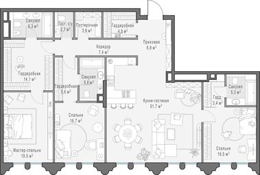 4-BD Apartment Sale, 170.1平方米 at Frunzenskaya naberezhnaya, Frunzenskaya Embankment, 30, Moscow, Russia #2