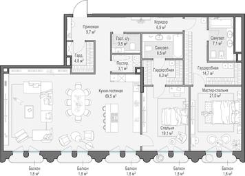 4-BD Apartment Sale, 172.8 sq. m. at Frunzenskaya naberezhnaya, Frunzenskaya Embankment, 30, Moscow, Russia #4