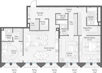4-BD Apartment Sale, 172.8 sq. m. at Frunzenskaya naberezhnaya, Frunzenskaya Embankment, 30, Moscow, Russia #2