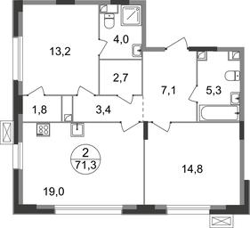 2-BD Apartment Sale, 71.3 sq. m. at Rezidentsii Skolkovo, Kashtanovaya ulitsa, 1, rabochiy posyolok Zarechye, Odintsovskiy City District, Moscow Region, Russia #2