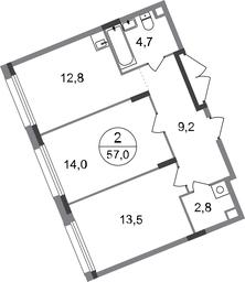 2-BD Apartment Sale, 57平方米 at Peredelkino Blizhnee, Korneya Chukovskogo Street, 1, Vnukovskoye Settlement, Moscow, Russia #2 2-BD Apartment Sale, 57平方米 at Peredelkino Blizhnee, Korneya Chukovskogo Street, 1, Vnukovskoye Settlement, Moscow, Russia #2