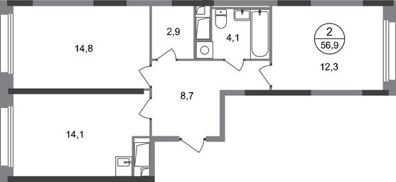 2-BD Apartment Sale, 56.9 sq. m. at Peredelkino Blizhnee, Korneya Chukovskogo Street, 1, Vnukovskoye Settlement, Moscow, Russia #2